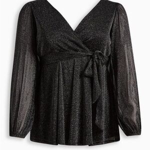 Torrid Black Glitter Surplice Peplum Top